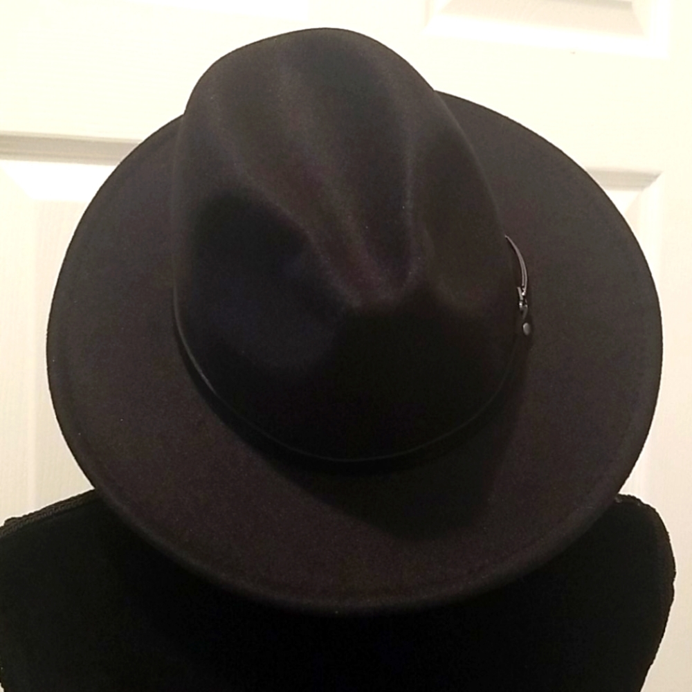 Ladies Black Wide Rim Fedora Hat